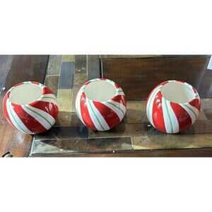 RARE‎ SET OF 3 FITZ & FLOYD "PEPPERMINT SANTA" Mini Pots